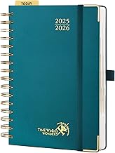 POPRUN 2025 2026 A5 Daily Diary 21.5 x 14.5 cm, 1 Page per Day from August 2025 to July 2026 12 Months, School Planner, Spiral Hardcover, Ruler and Bookmark, 80gsm Paper, Pacific Green