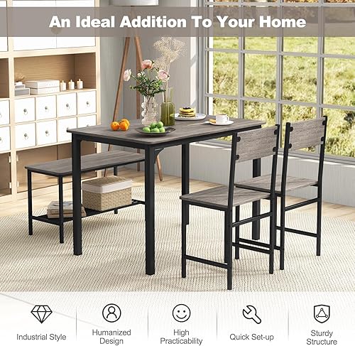 Miniatura 6 de Nightcore - Juego de mesa de comedor para 4, juego de comedor con banco y sillas, mesa de cocina y sillas para 2 personas con marco de metal y