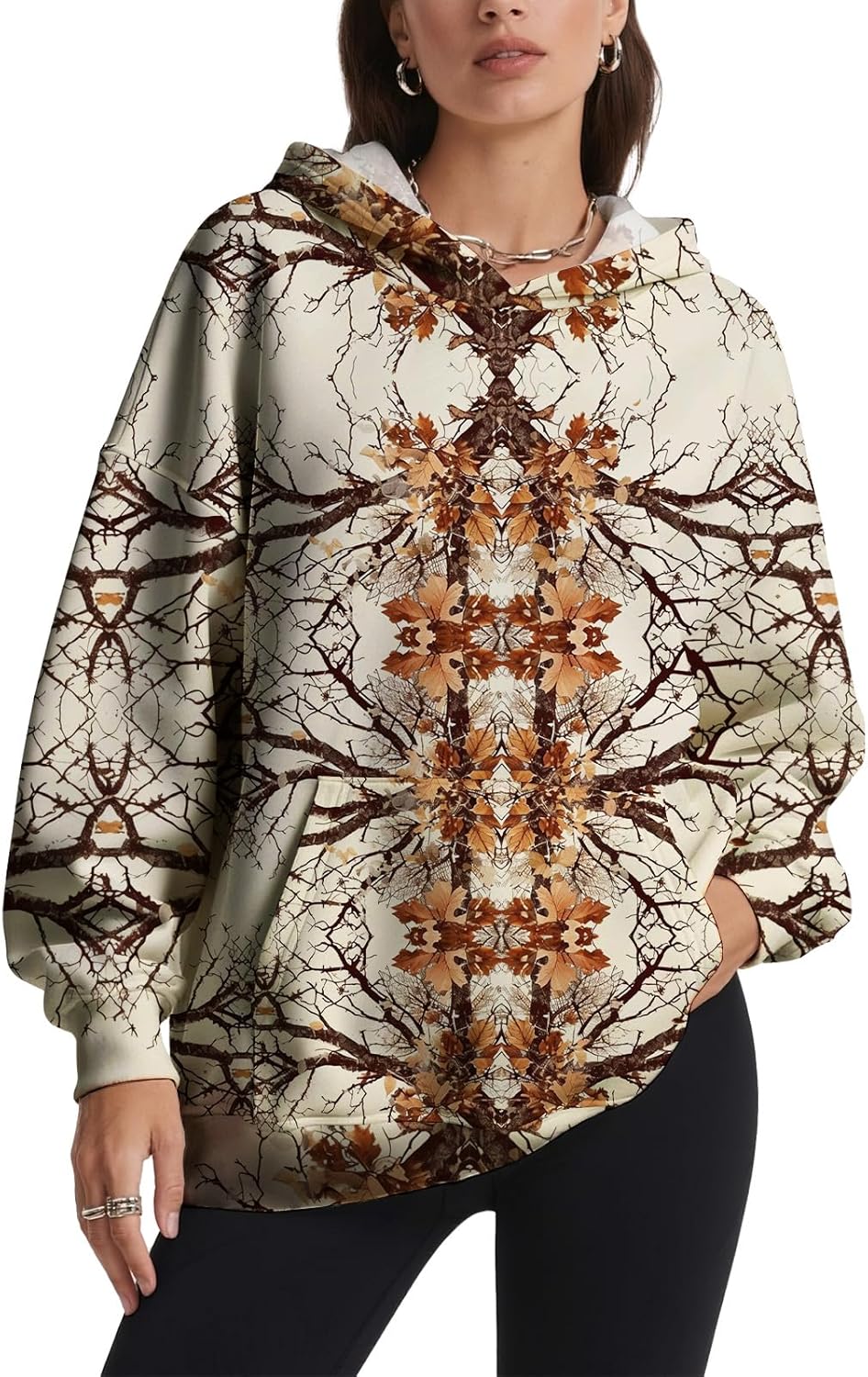 LOAIHA 2025 Fall and Winter New Women's Hooded Sweatshirt Printed Drop Shoulder Trend Fashion Loose Casual Warm Pullover