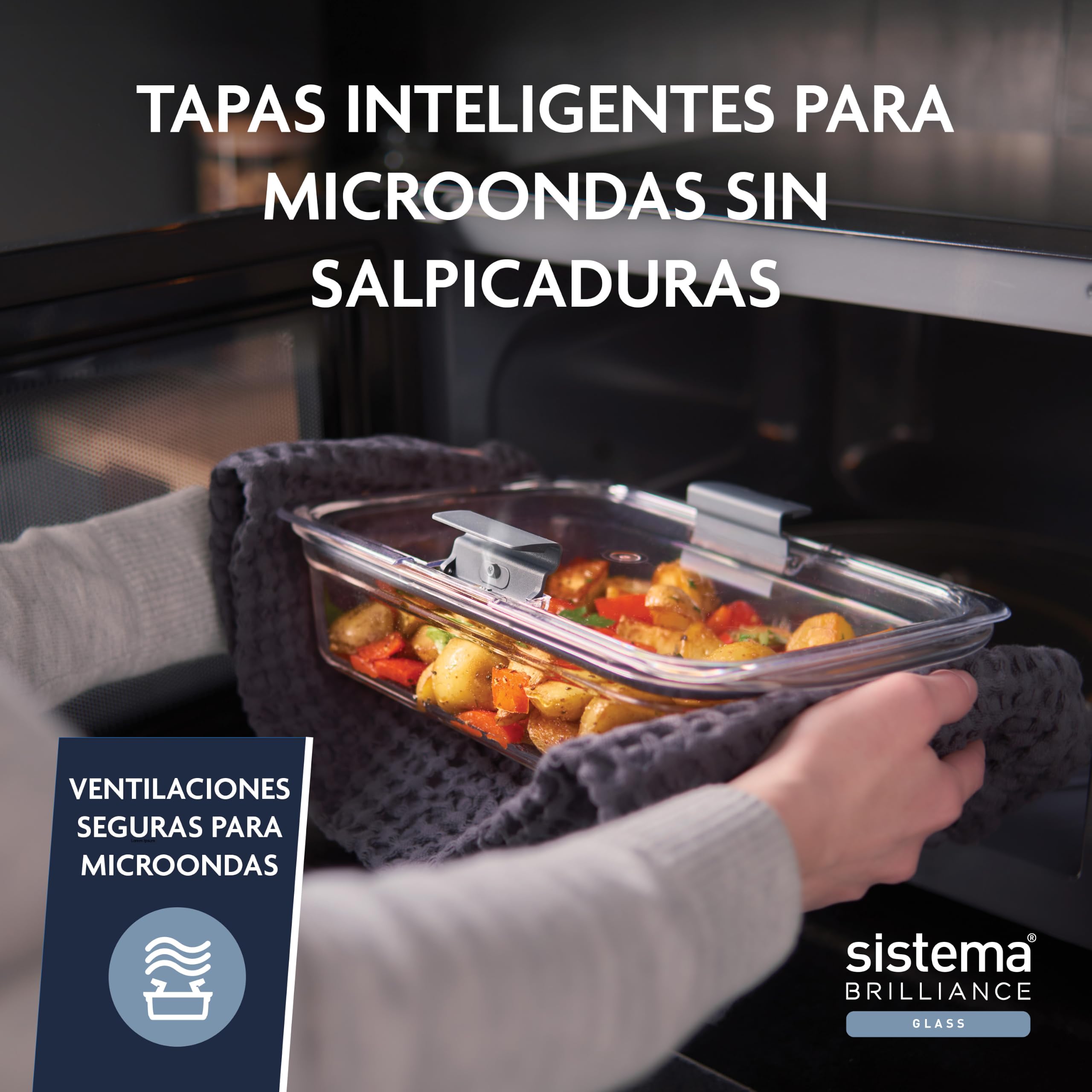 Juego de 8 herméticos de vidrio Sistema Brilliance, 100% herméticos y a prueba de fugas, con válvulas para microondas que evitan salpicaduras, base apta para horno y freidora aire