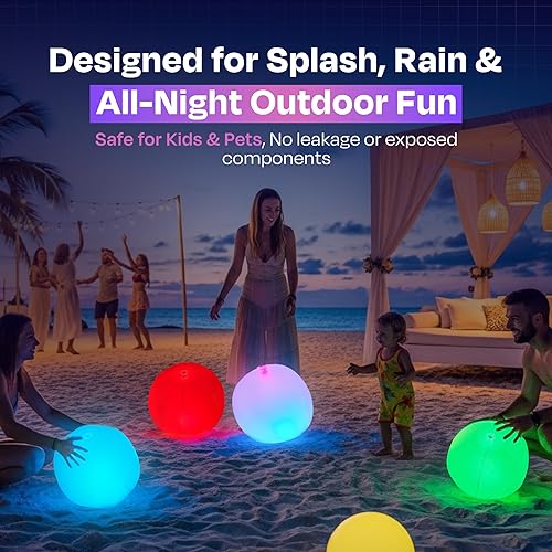 Miniatura 3 de NAYUNA Pelota de playa doble LED  (paquete de 4) bolas que brillan en la oscuridad para piscina y playa  Pelotas de playa iluminadas para fiesta en