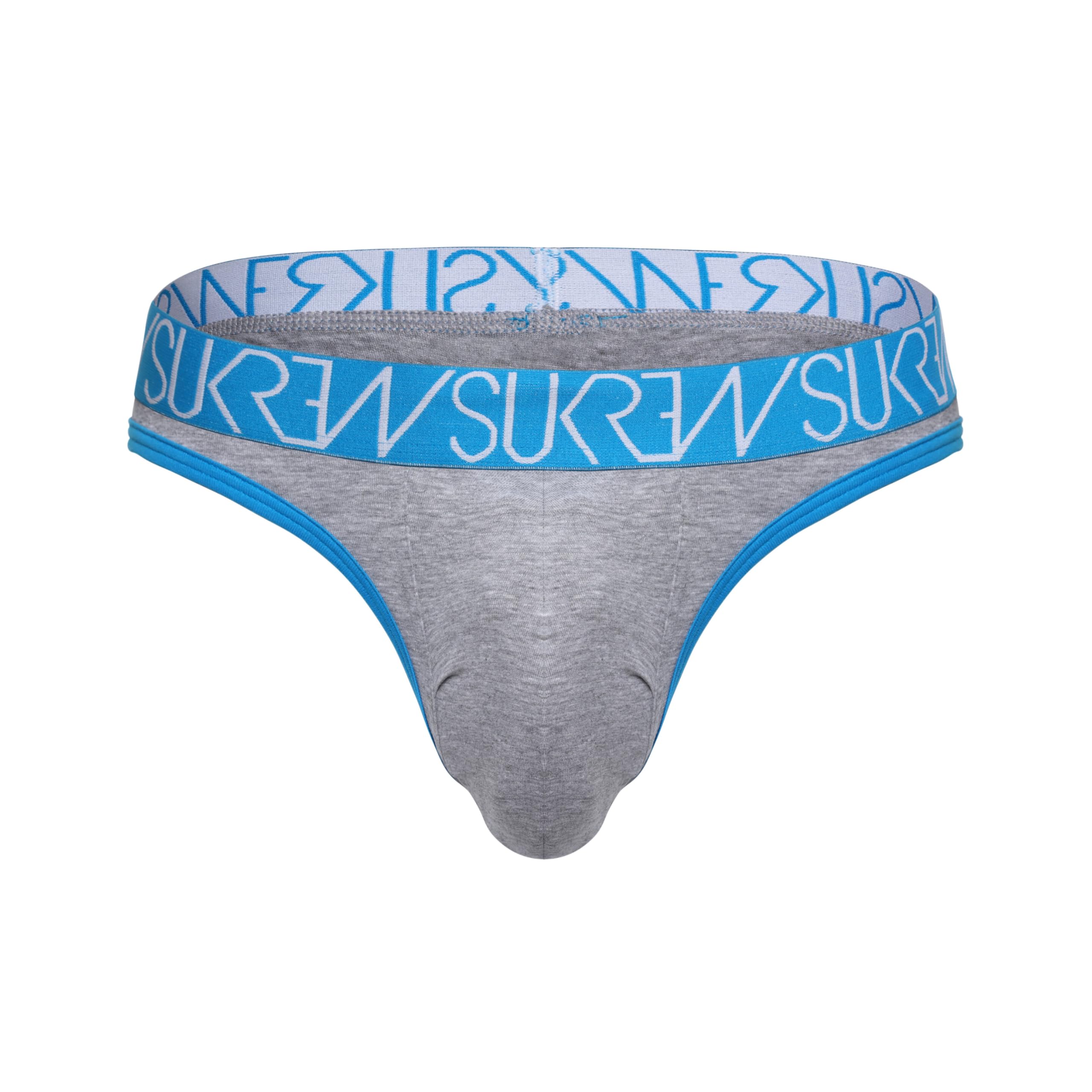 SUKREWMens Underwear - Men's Thong String - Classic Thong Grey Marl - Grey 1x