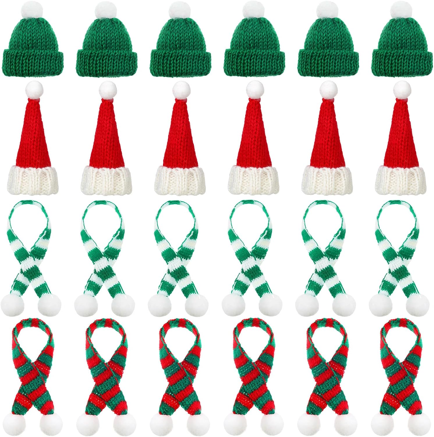 Bencailor 24 Pcs Christmas Mini Knit Santa Hat Scarve for DIY, Green