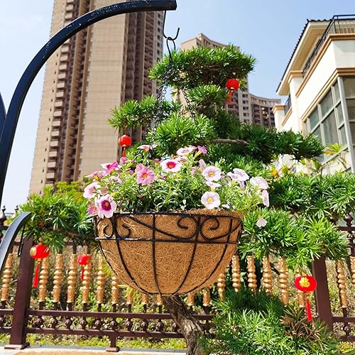 Miniatura 2 de Macetas colgantes de metal al aire libre (paquete de 4, 10 pulgadas) cestas colgantes para plantas con cadena redonda de alambre para plantas con