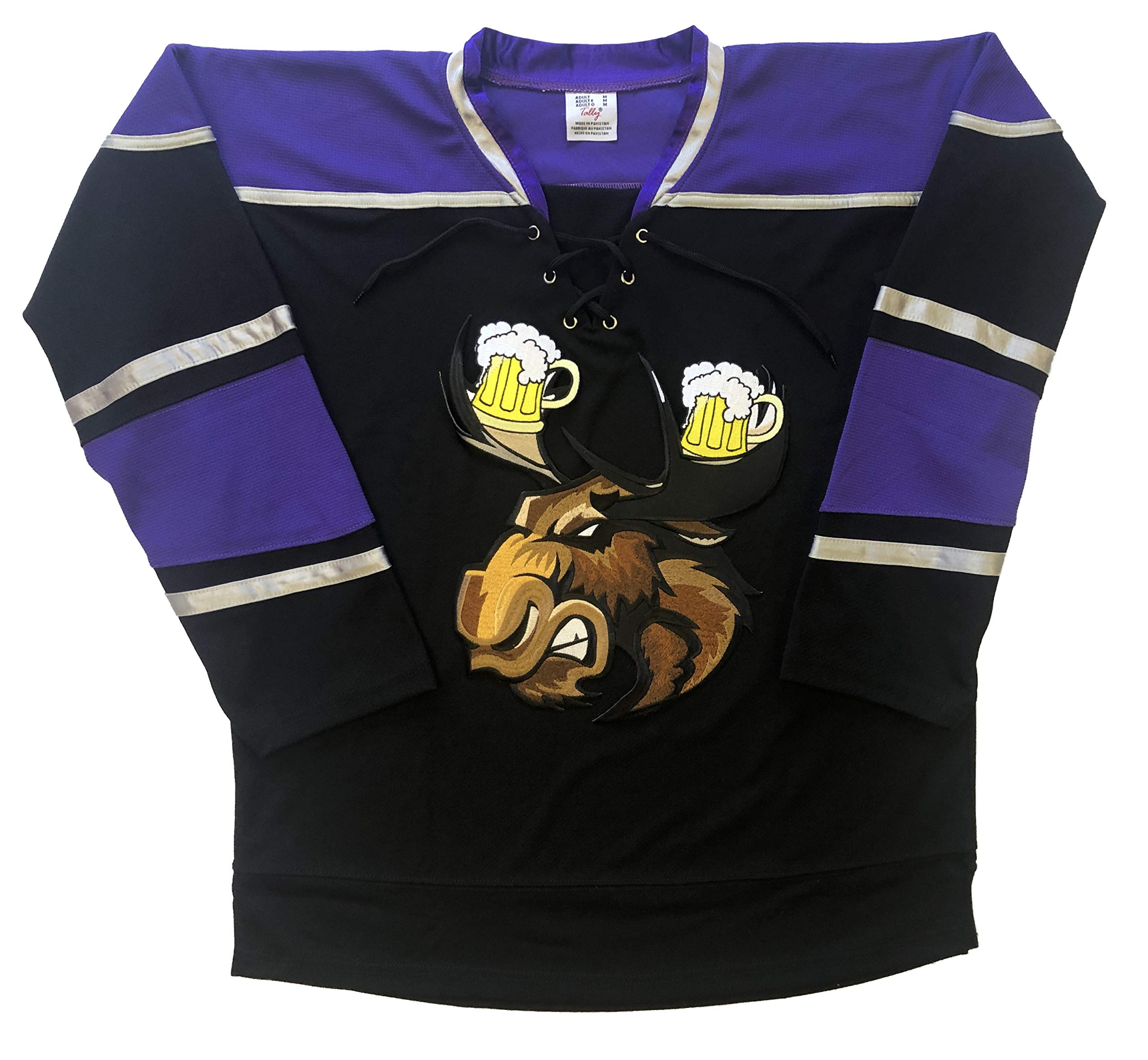Moose w/Beer Antlers Hockey Jerseys - We are Ready to Customize with Your Name and Number (Black, Adult Medium)