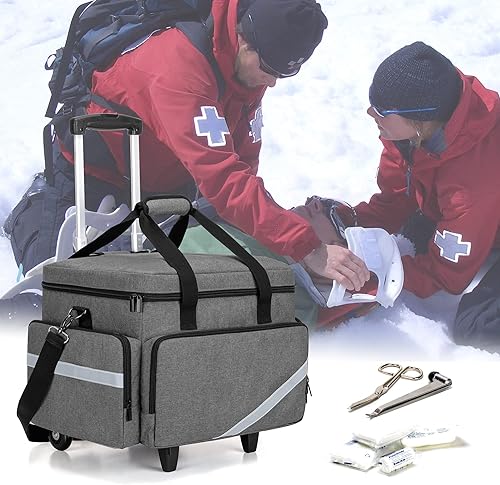 Miniatura 7 de Trunab Bolsa de almacenamiento de equipos médicos rodantes,Bolsa de kits de primeros auxilios para enfermeras y médicos,EMT, EMS, Gris, Mediana