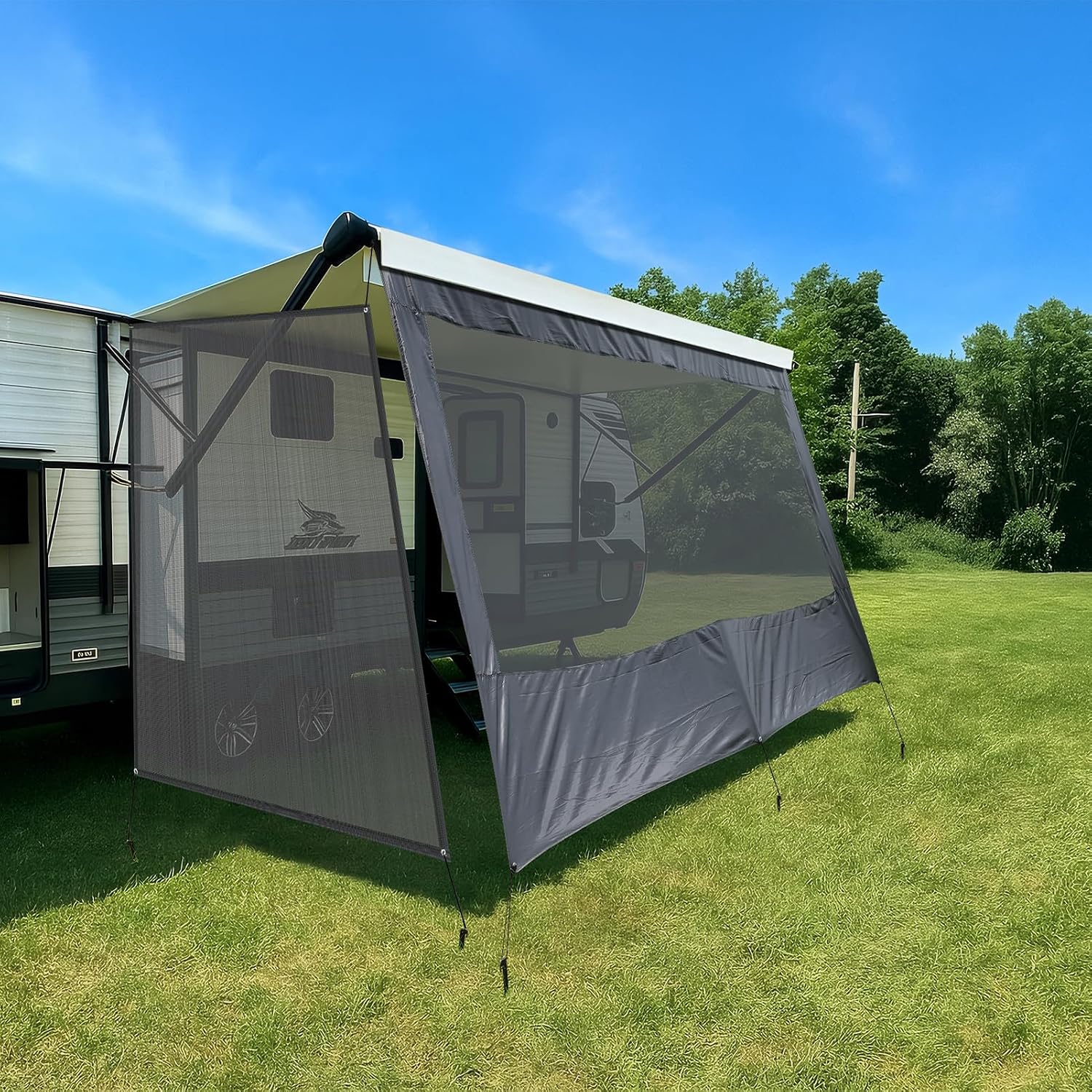 Kohree RV Awning Sun Shade Screen Kit with Side Shade, 8'x17'3'' RV Sun Shade for Awnings, 90% UV Protection, Easy to Install, Improves Shadow and Privacy for RVs Camper Trailer