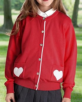 トップス HEART LAME KNIT CARDIGAN TOP RED Amazon.com: JSTEX Girls Cardigan with Heart Pockets 100