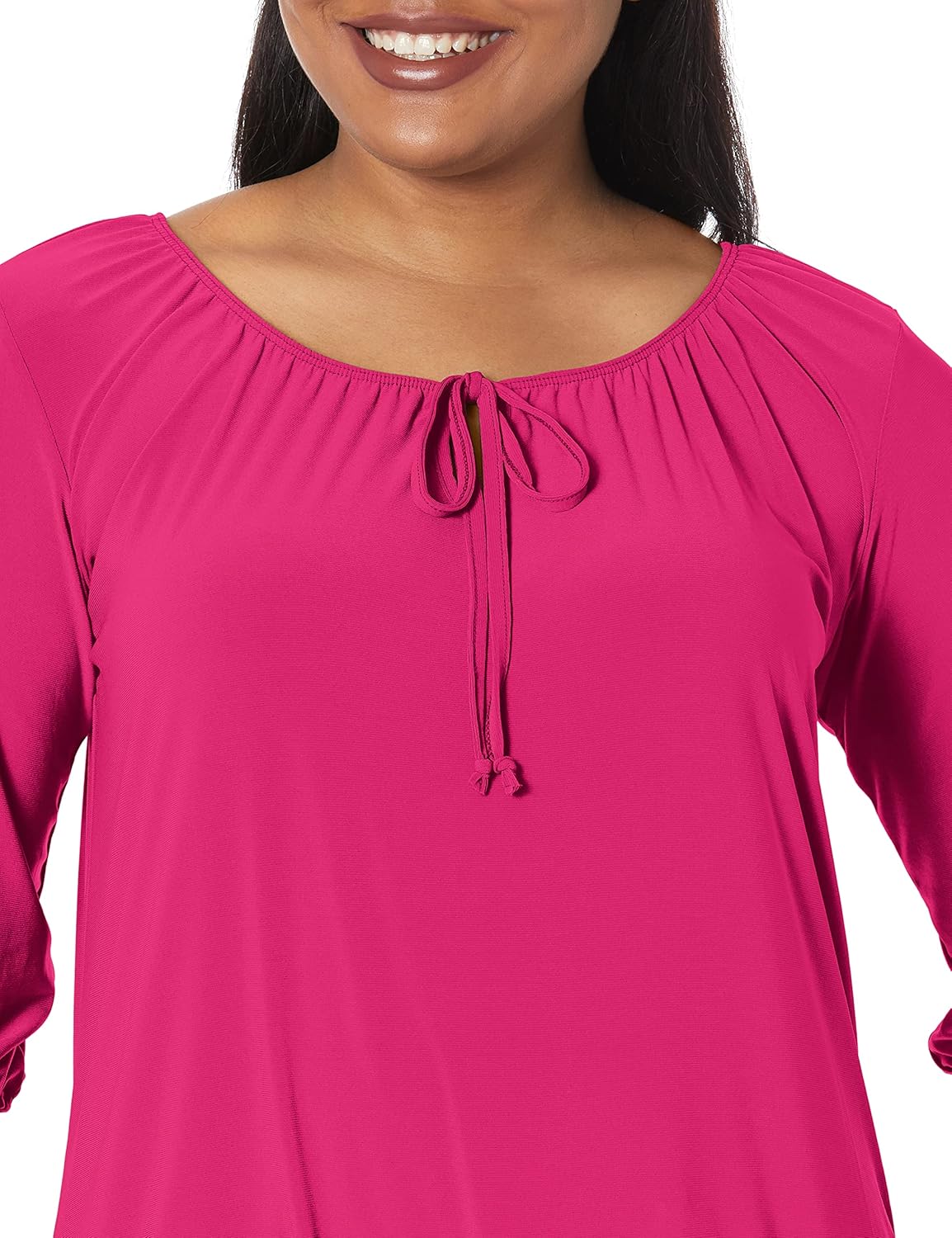 Star Vixen Womens 3/4 Sleeve, Front Tie Peasant Top - Image 3