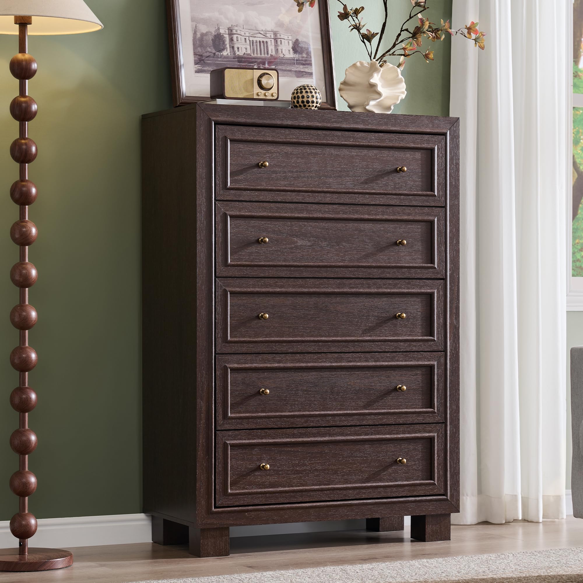 JXQTLINGMU Dresser for Bedroom with 5 Drawers, Two Included Base Styles