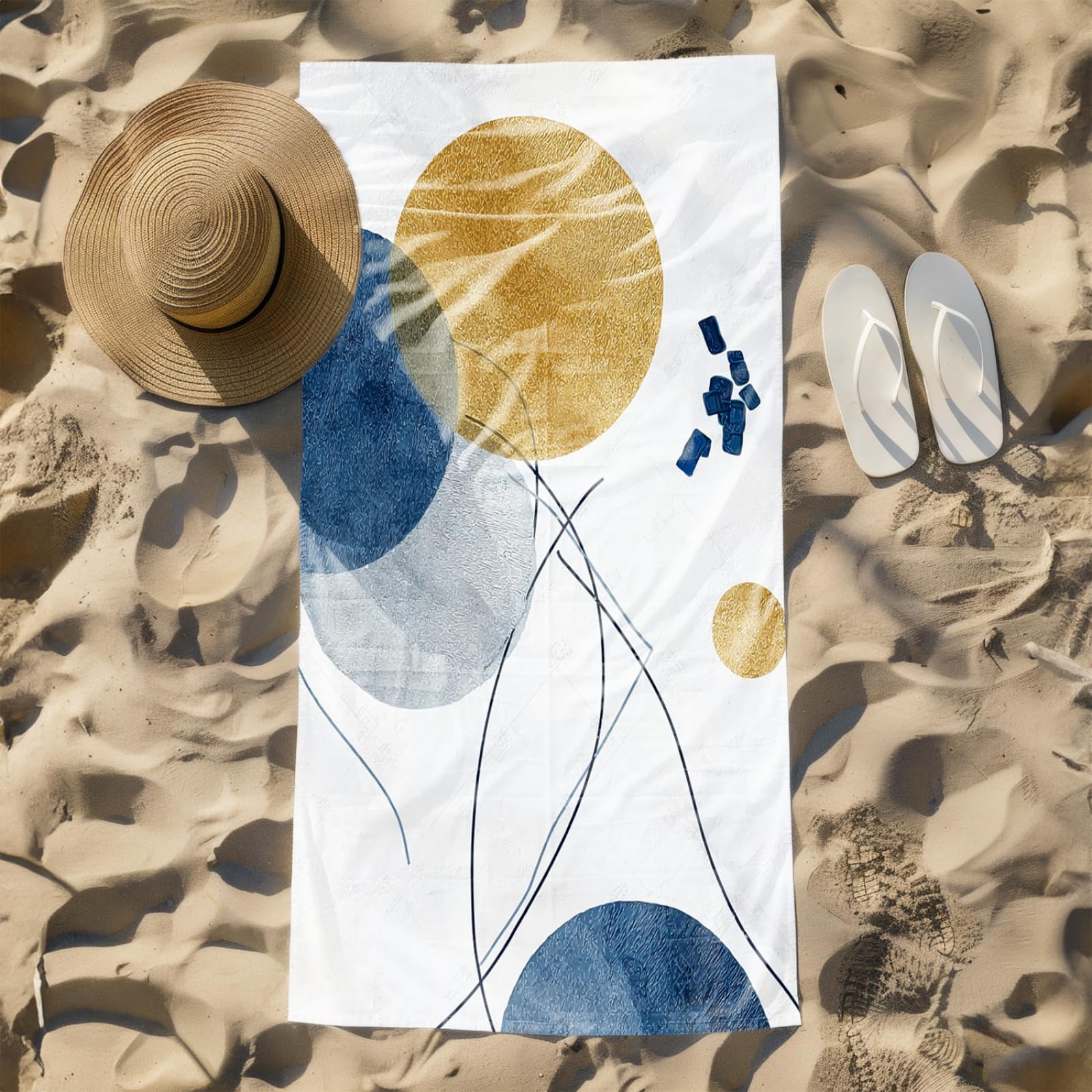 Générique Serviette Microfibre Plage Cercle Bleu Or