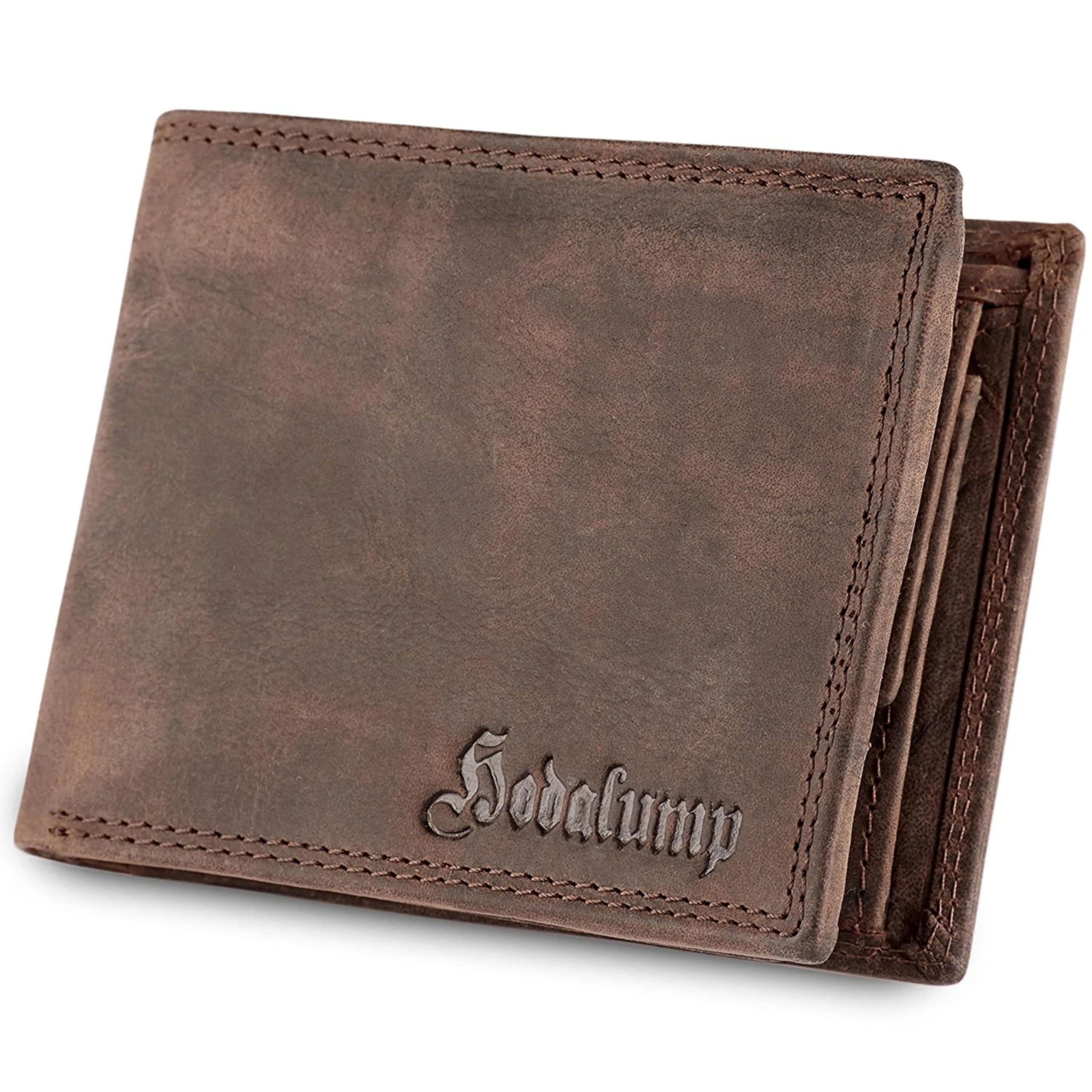 hodalump - Premium Echt-Leder Geldbörse mit RFID-Schutz & Münzfach - Geldbeutel für Damen & Herren - Portmonee aus Büffelleder - Klassische Männer Brieftasche - Ledergeldbörse aus Echtleder in Braun