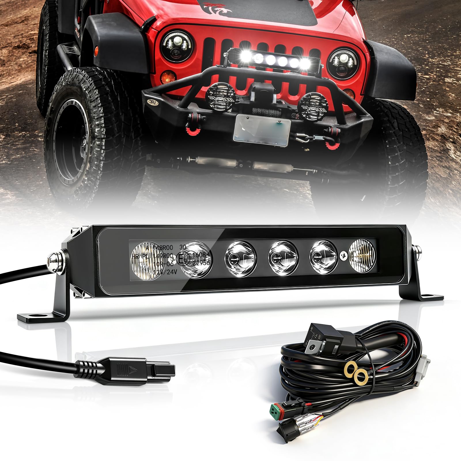 CO LIGHT 8 Zoll LED Balken Auto 22W 4000LM Led Lightbar 12v E GeprüFt IP68 Spotlicht Flutlicht Kombiniertes Licht 4300K Wasserfester Dt-Kabelsatz Für 4x4 LKW Auto ATV Buggy Traktor