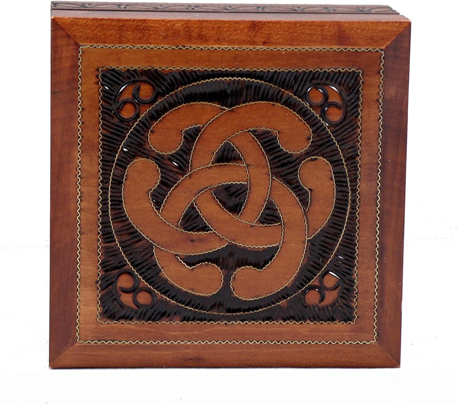 Celtic Knot Decorated Handmade Wood Polish Box with Secret Opening