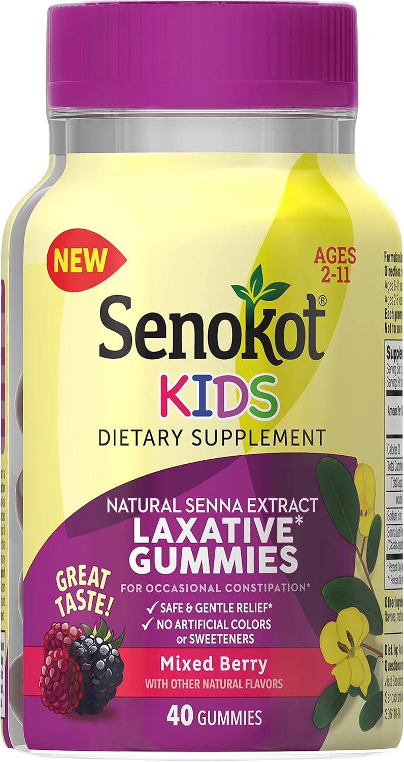 Senokot Kids Mixed Berry Laxative Gummies for Age 2+, Senna