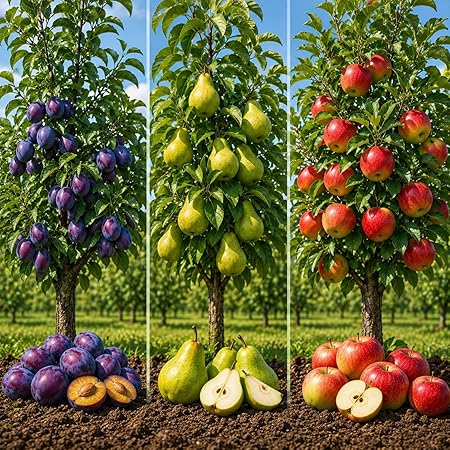 Apple, Plum & Pear Trees (3-Pack) – Dwarf Fruit Trees,