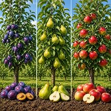 Apple, Plum & Pear Trees (3-Pack) – Dwarf Fruit Trees, Easy Grow Backyard Orchard Starter Kit (3 Pack - 1 of Each Tree)