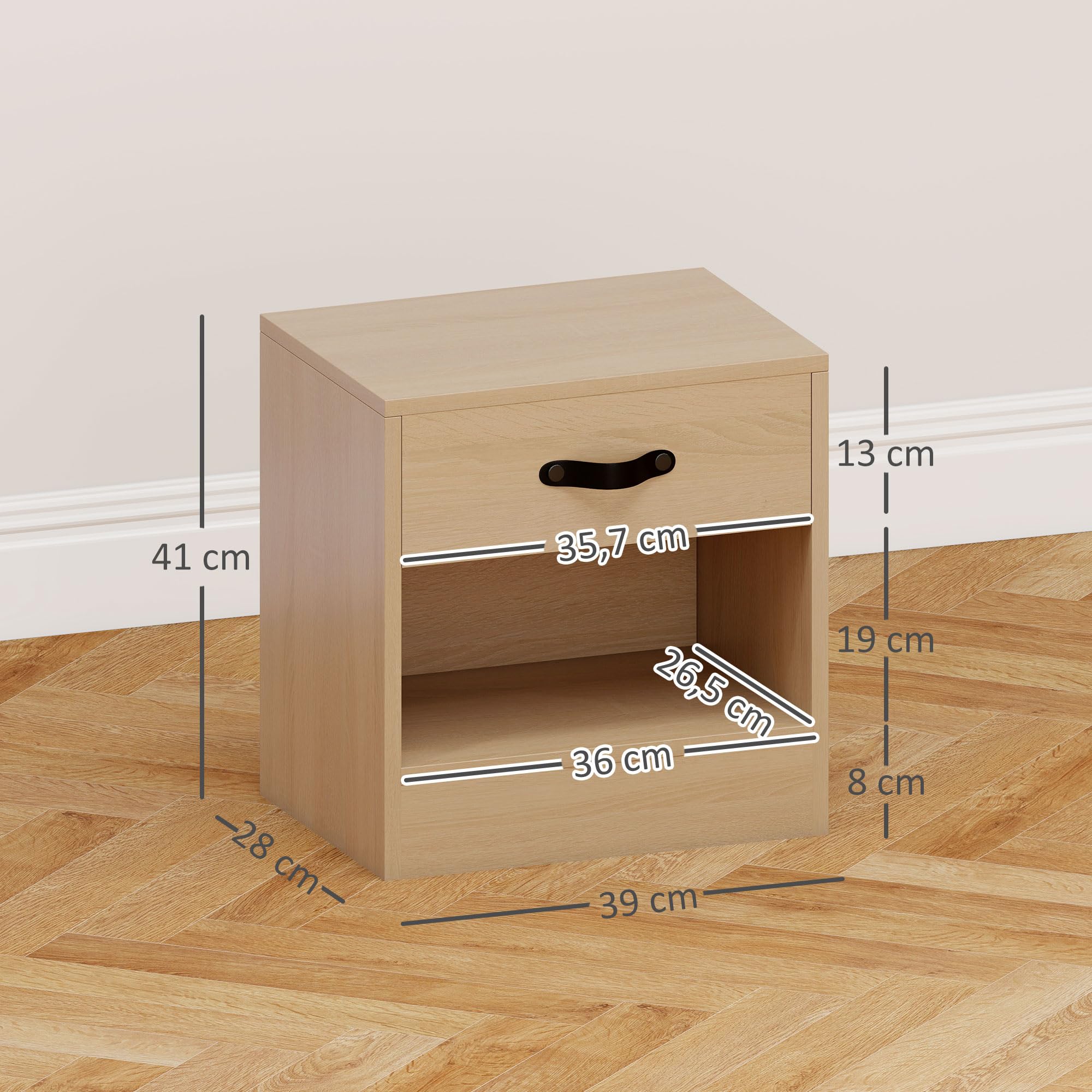 HOMCOM Pack de 2 Mesitas de Noche Estrechas con Cajón 39x28x41 cm Natural