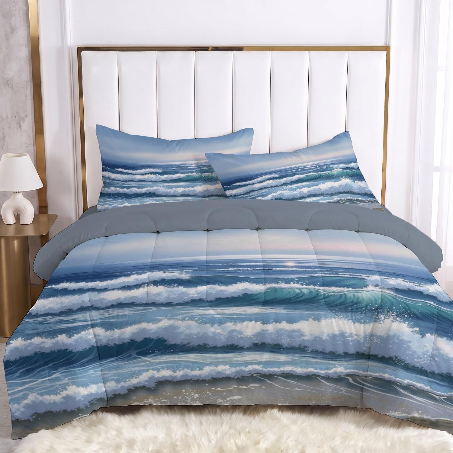 Watercolor Minimalist Quilt Set Twin 3 Pieces, Dark Blue Quilts Bedding Set Horizon Bedspread Bed Cover Lightweight Spring Summer Beds Coverlet for All Season - 68"X90"
