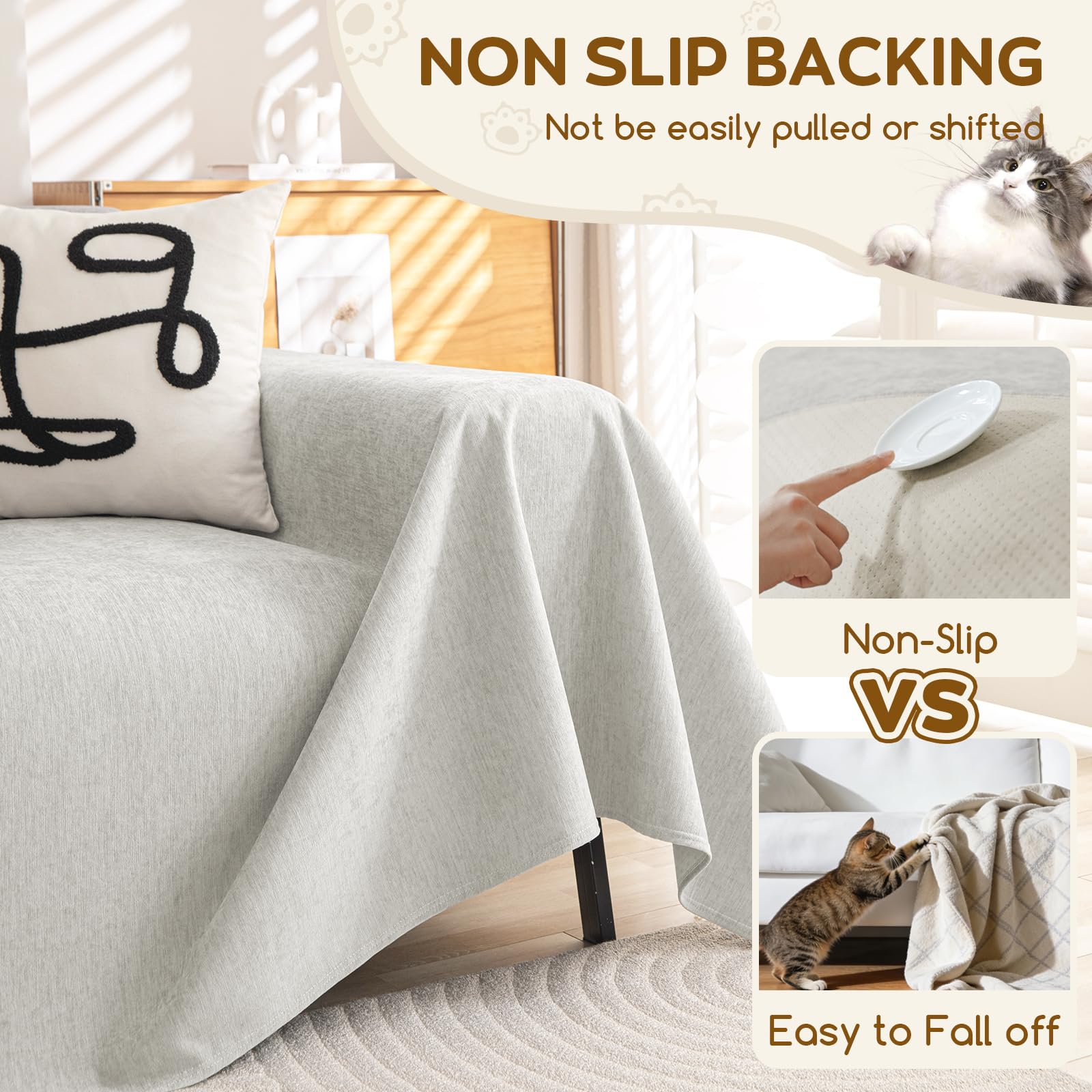 OstepDecor Funda de Sofá Impermeable 2 3 4 Plazas 180 x 340 cm, Cubre Sofá Chenilla Antigarras para Gatos, Protector de Sofá Anti-Manchas, Resistente al Desgaste, Fácil de Limpiar, Gris Claro