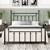 Allewie Queen 14" Metal Platform Bed Frame with Victorian Headboard & Footboard, No Box Spring, Noise-Free Storage Bed, Black