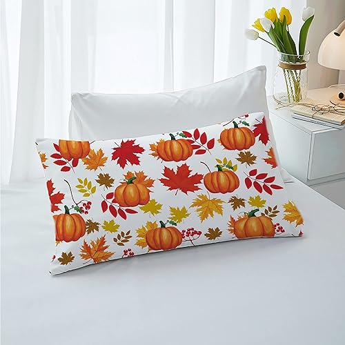 Miniatura 4 de Juego de funda de edredón de 3 piezas de Acción de Gracias con hojas de otoño y calabaza (tamaño matrimonial) con 2 fundas de almohada, juego de