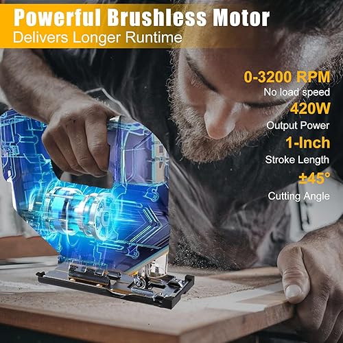 Miniatura 7 de Sierra de calar inalámbrica compatible con batería Dewalt de 20 V máximo, sierra de calar sin escobillas para 3 ajustes orbitales, 3200 RPM, cortes