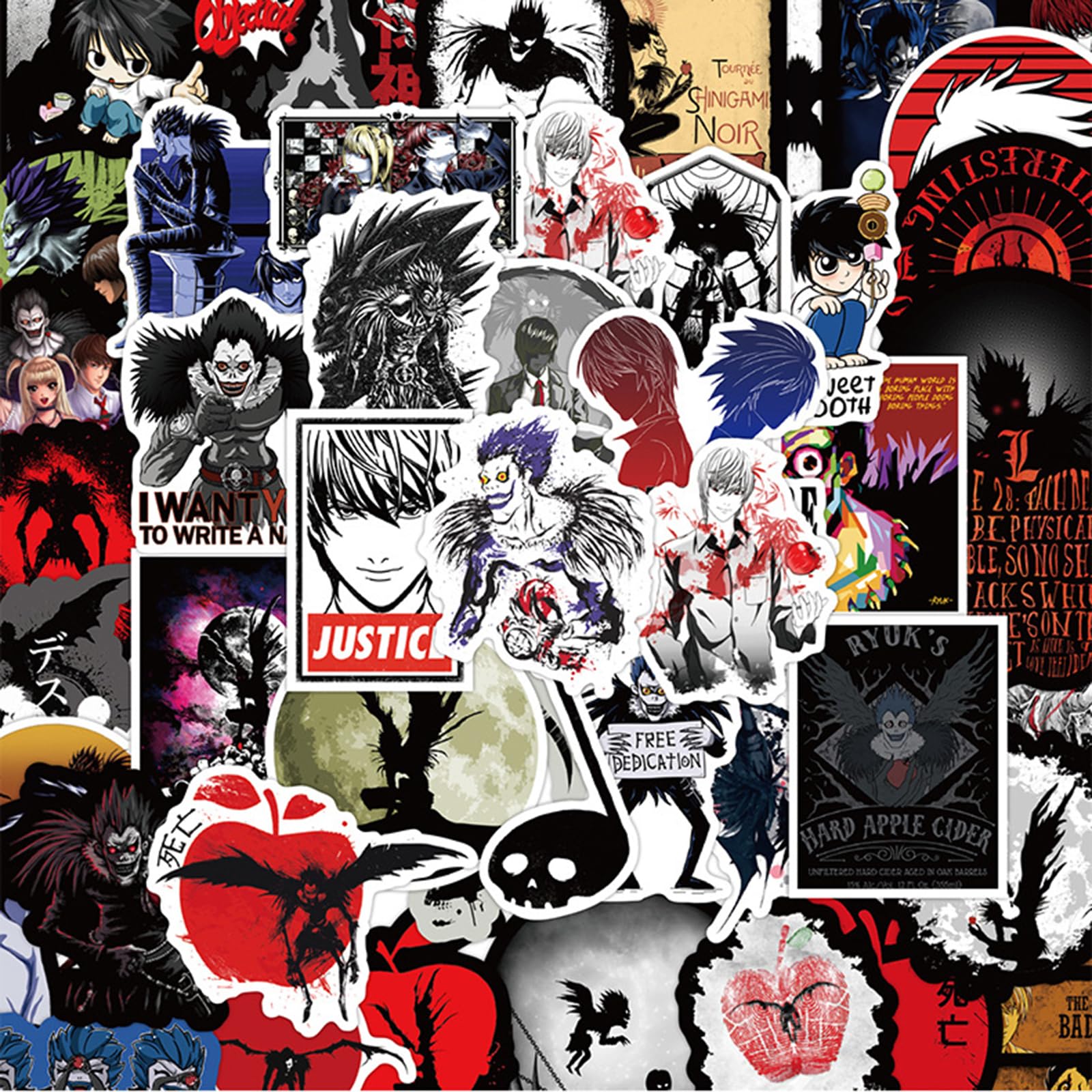 50PCS Death Note Water Bottle Stickers for Kids, Cute Stickers for Water Bottles, Vinyl Waterproof Aesthetic Laptop Sticker Pack Classroom Prizes Skateboard for Kids Teens Girls Students (Yellow)