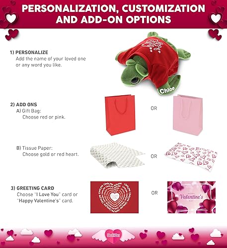Miniatura 2 de DolliBu Tortuga de ojo grande de peluche con texto en inglés "I Love You", bonito animal de peluche con camisa roja y nombre, regalo personalizado