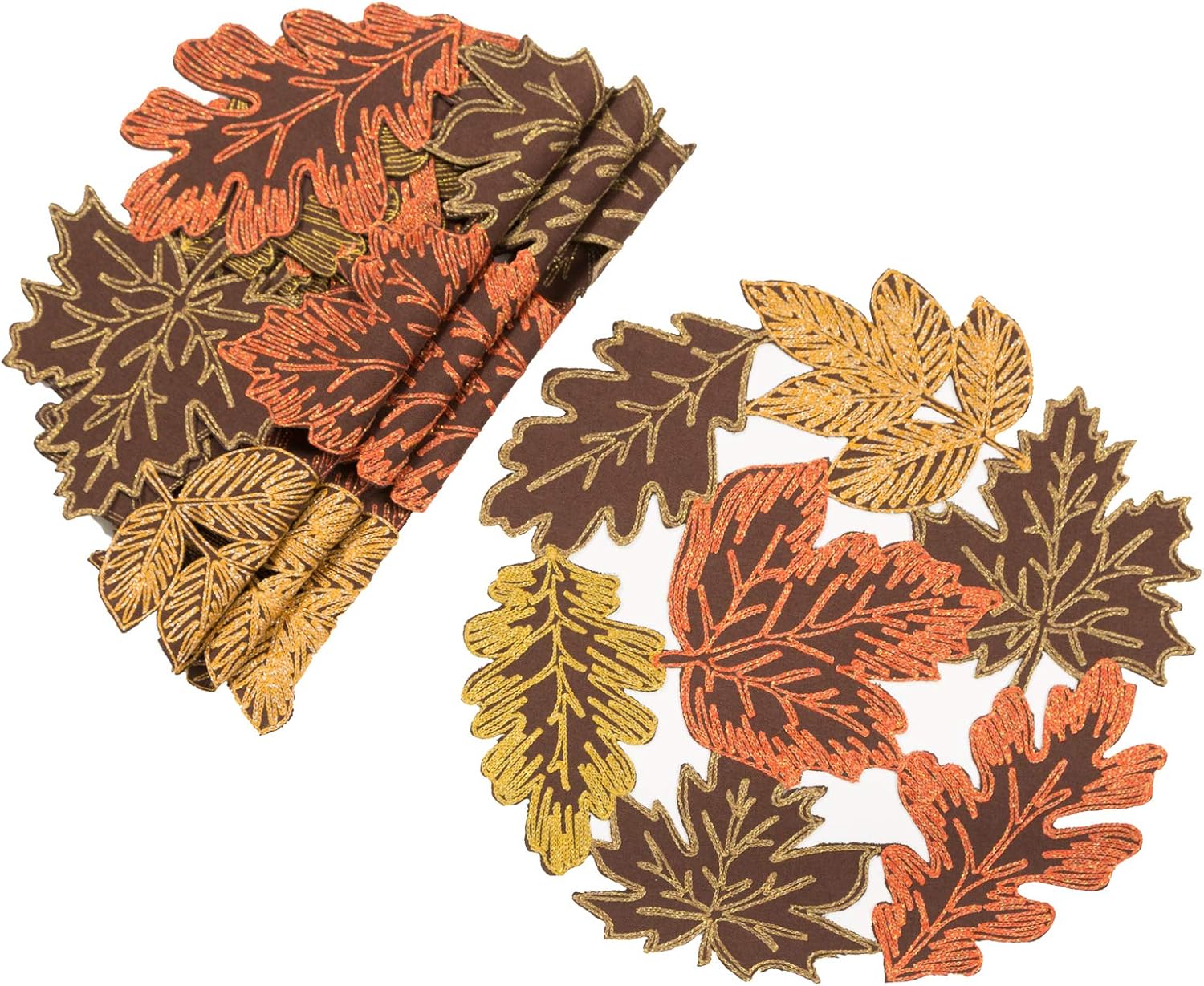 Xia Home Fashions Autumn Leaves Placemat, 16''Round, Brown