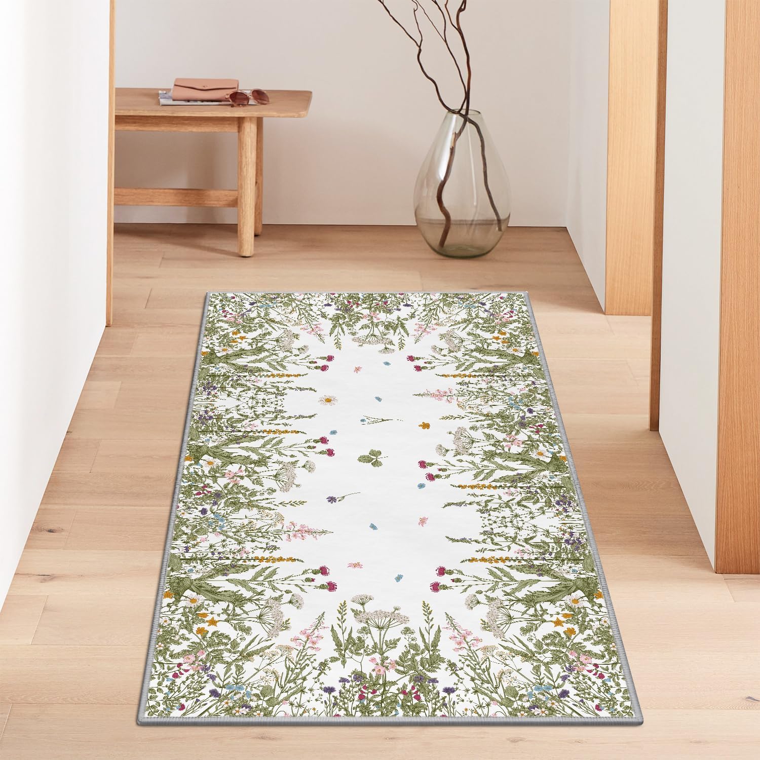 Artoid Mode Antique Herbs and Wild Floral Area Rug, Spring Home Decor Low-Profile Washable Area Rugs for Entryway Bedroom Living Room Laundry Room Indoor 3x5 Feet