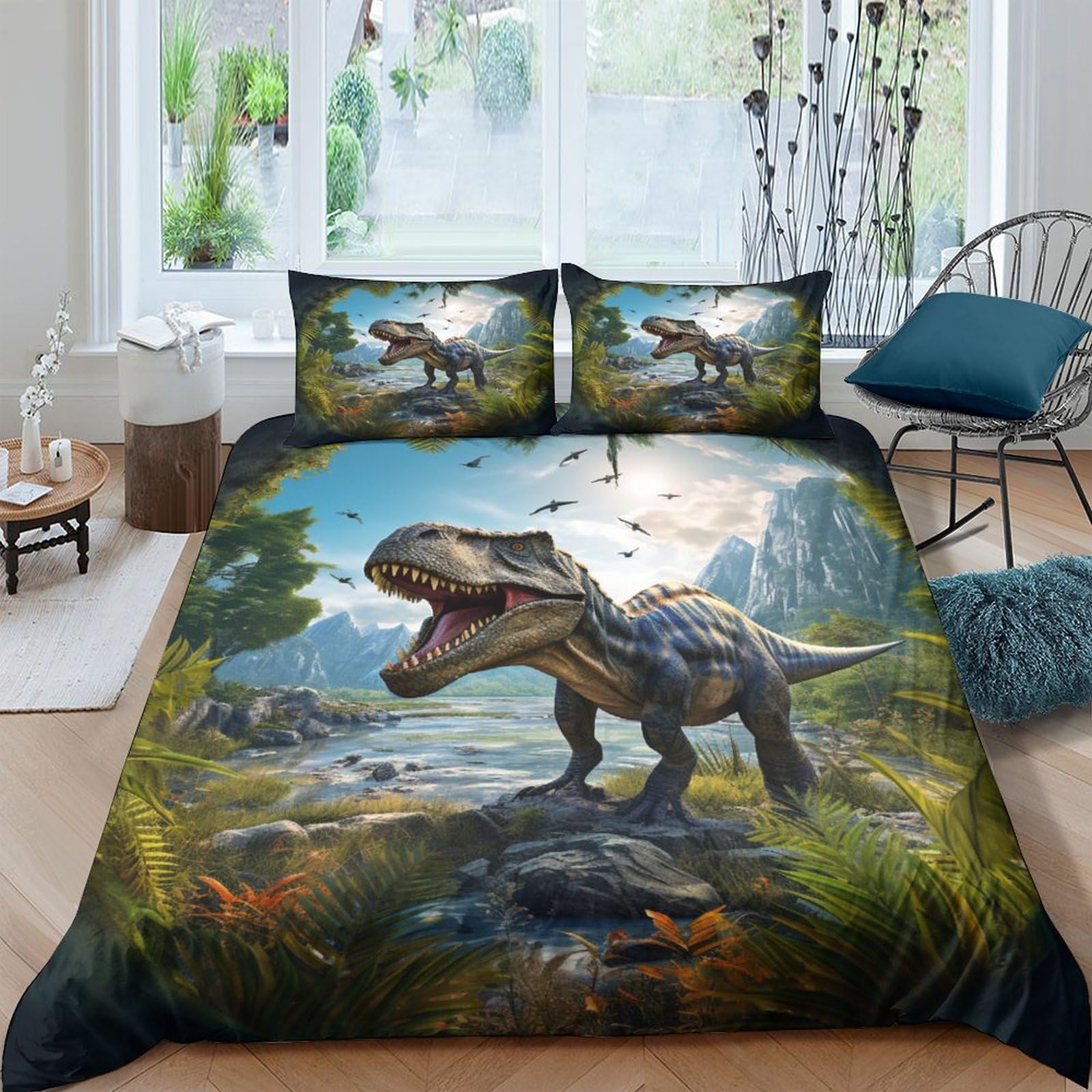 Housse de couette 220x240 dinosaure et taies d'oreiller king size en tissu hypoallergénique