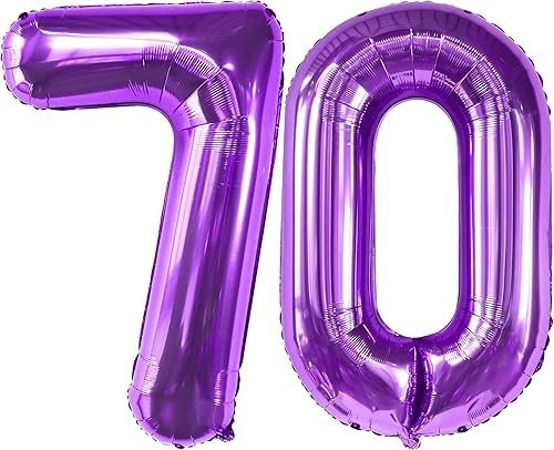 Miniatura 9 de KatchOn Globos gigantes morados del número 70, 40 pulgadas, decoraciones de 70 cumpleaños, suministros de fiesta para celebración de hitos