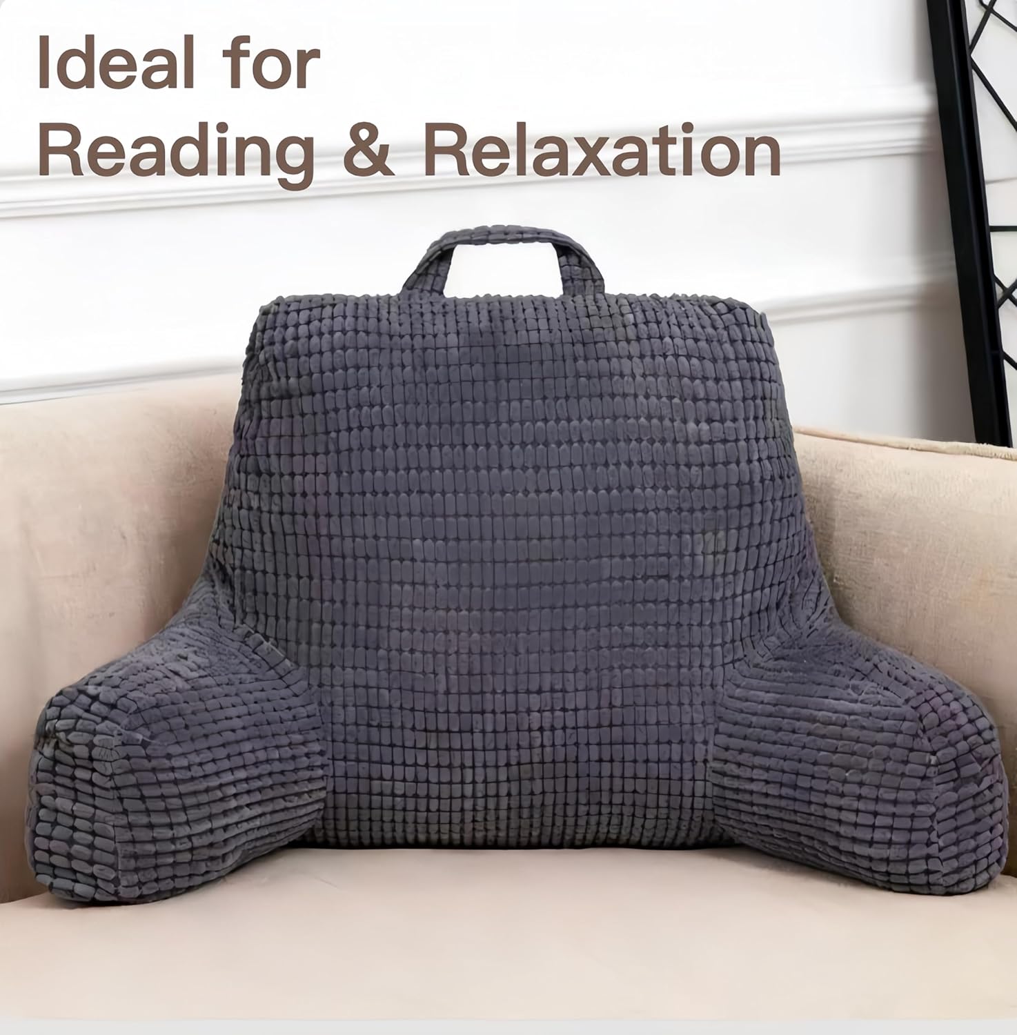 NOONTIDE Reading Pillow with Top Handle,Uniquely Designed Soft Fabric, Ergonomic Back Support for Bed,Cover Washable Sit up Pillow,Watching TV/Gaming/Relaxing(Grey)