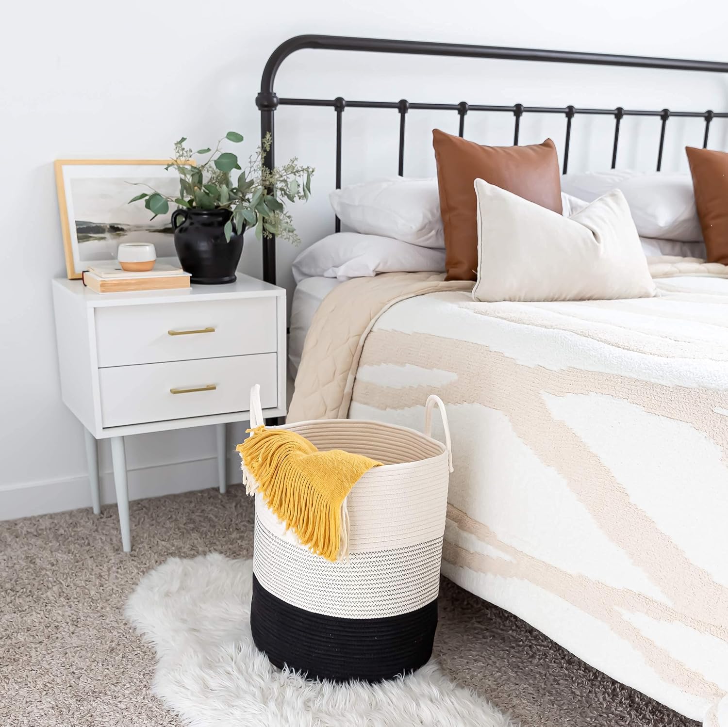 Storage & Organization Tall Rope Storage Baskets for Organizing Black ...