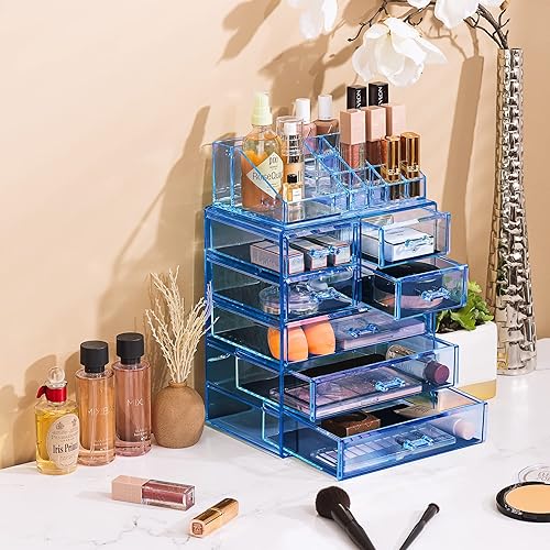 Miniatura 5 de Sorbus Contenedor y exhibidor de acrílico para guardar cosméticos, maquillajes y joyas. Diseño espaciado. Excelente para el baño, la cómoda, el
