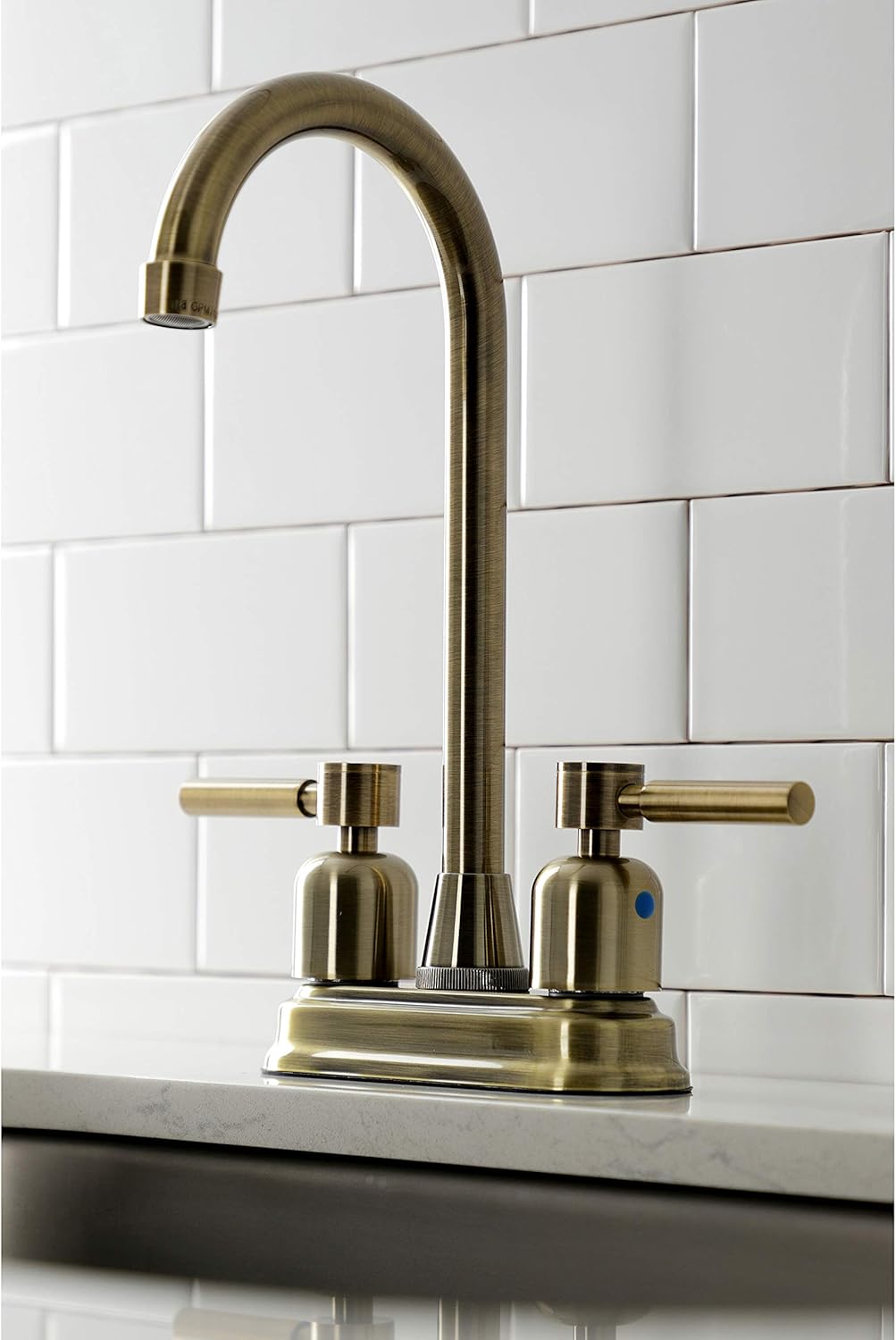 Kingston Brass KB8493DL Concord Two-Handle 2-Hole Deck Mount Bar Faucet in Antique Brass