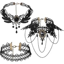3 Pieces Black Lace Choker Gothic Necklace Set for Women