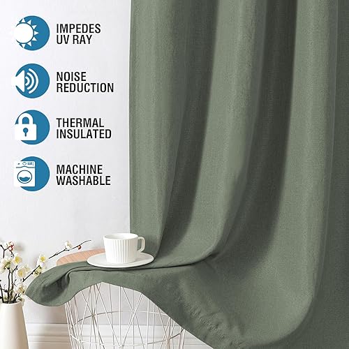 Miniatura 138 de H.VERSAILTEX Cortinas opacas de lino de 96 pulgadas de largo con aislamiento térmico para oscurecer la habitación, cortinas de lino con textura
