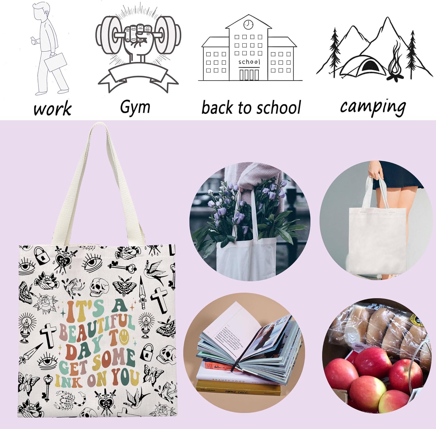 ENSIANTH Tattoo Artist Tote Bag Tattoo Lover Gift Tattooist Gift Get Some Ink,Tattooer gift Tatted Artist Handbag - Image 5