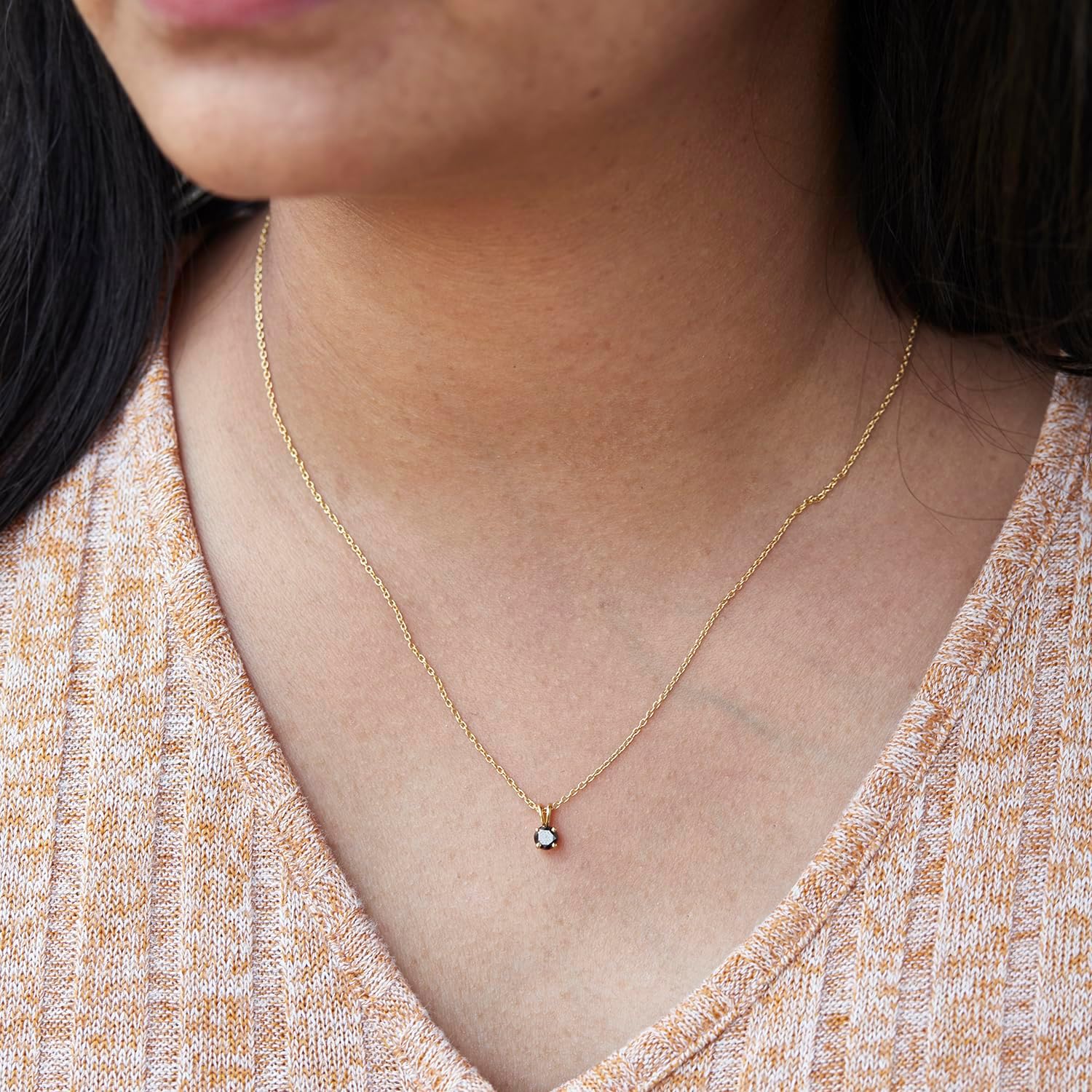 DEWBERRY 1/4 cttw to 2.00 cttw Round Black Diamond Solitaire Pendant Necklace for Women Men | 4 Prong Lobster Lock 18" Cable Chain Necklace in 14KT White or Yellow Gold Plating 925 Silver Pendant - Image 2