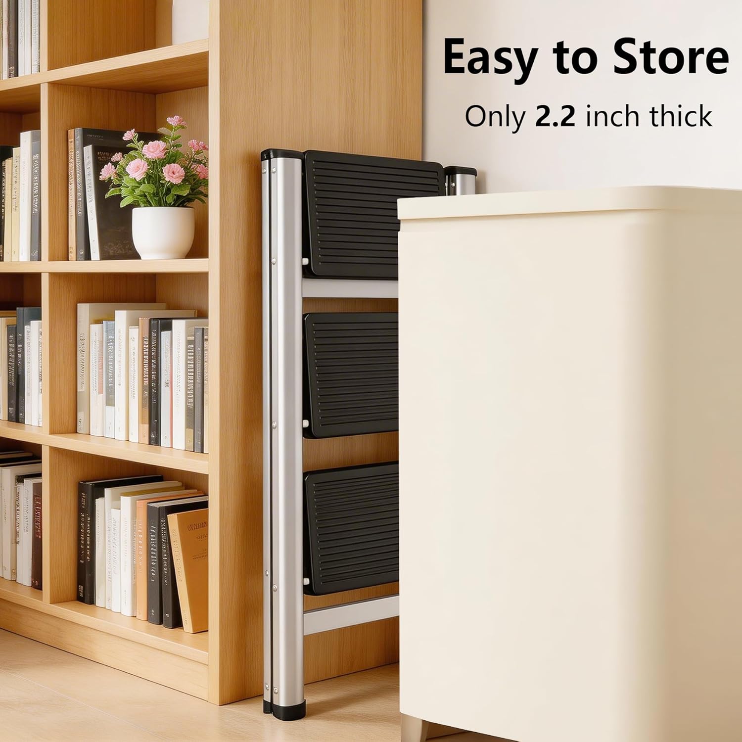 3-Step Ladder, Folding Step Stool for Adults with Wide Anti-Slip Pedals, Portable Step Ladder for Kitchen/Closet/Garage, Steel Multi-use Foldable Stepstool for Home 330 Lbs