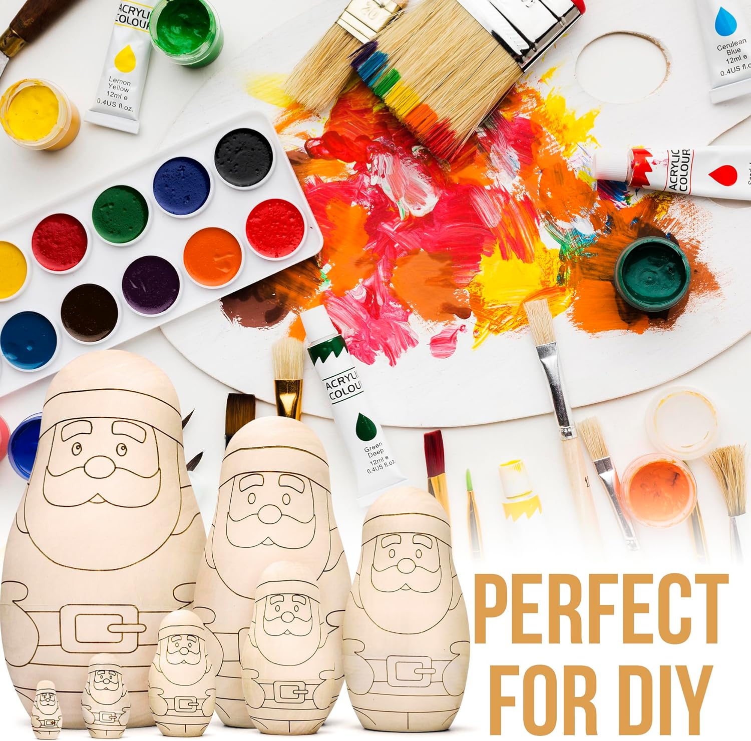 AEVVV Blank Nesting Dolls to Paint Set 7 pcs - Wooden Crafts to Paint Your Own Russian Nesting Doll - Unpainted Matryoshka Dolls