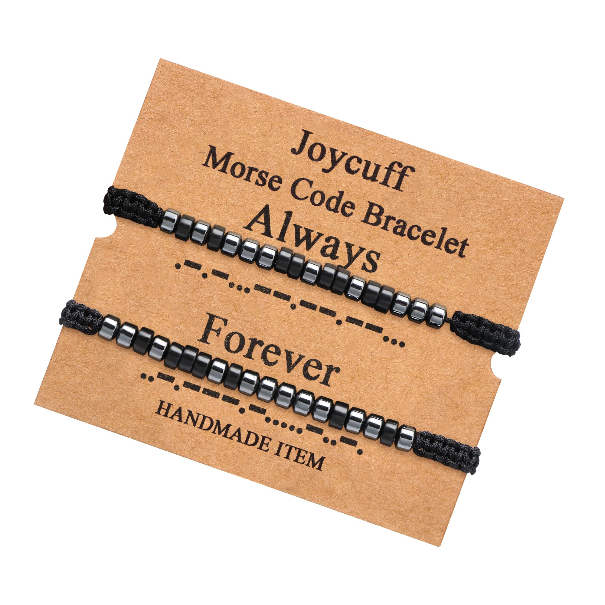 JoycuFFMorse Code Bracelet for Women Men Couple Lover Friend Son Daughter Sister Aunt Wife Girlfriend Cousin Adjustable Strand Engraved Matching Bracelet Set 2 PCS Secret Message Hematite Beads Unique Funny