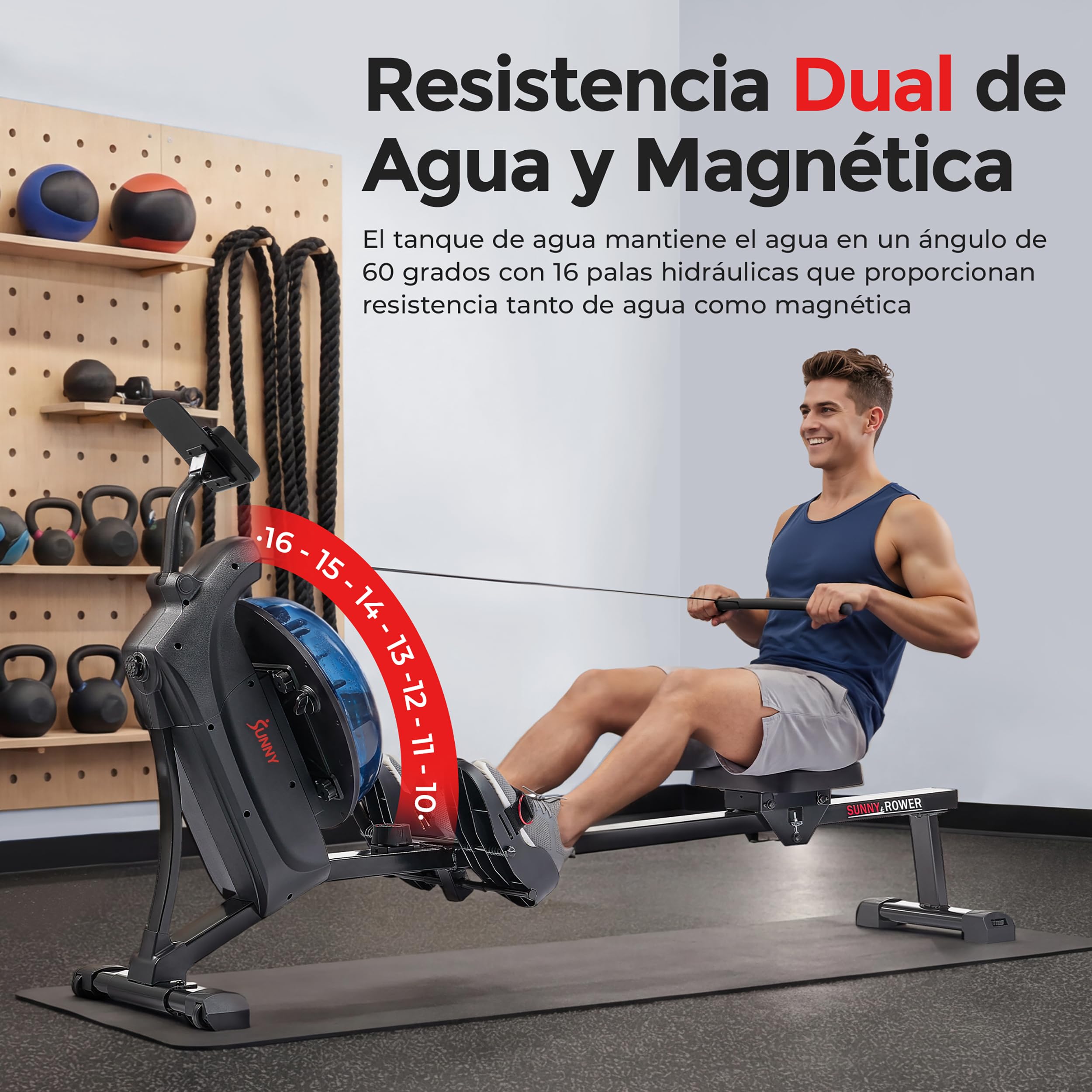 Sunny Health & Fitness Máquinas de Remo - Máquina de Remo de Doble Resistencia Unisex Adulto