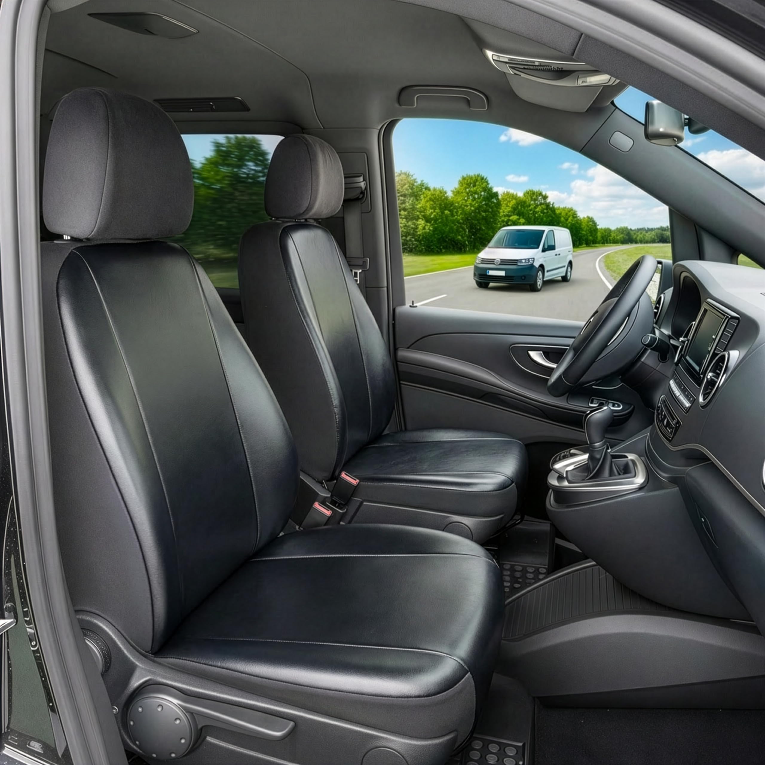 WALSER Passform Auto-Sitzbezug, Transporter-Schonbezug Kunstleder kompatibel mit Mercedes-Benz Citan W415, 2 Einzelsitzbezüge vorne
