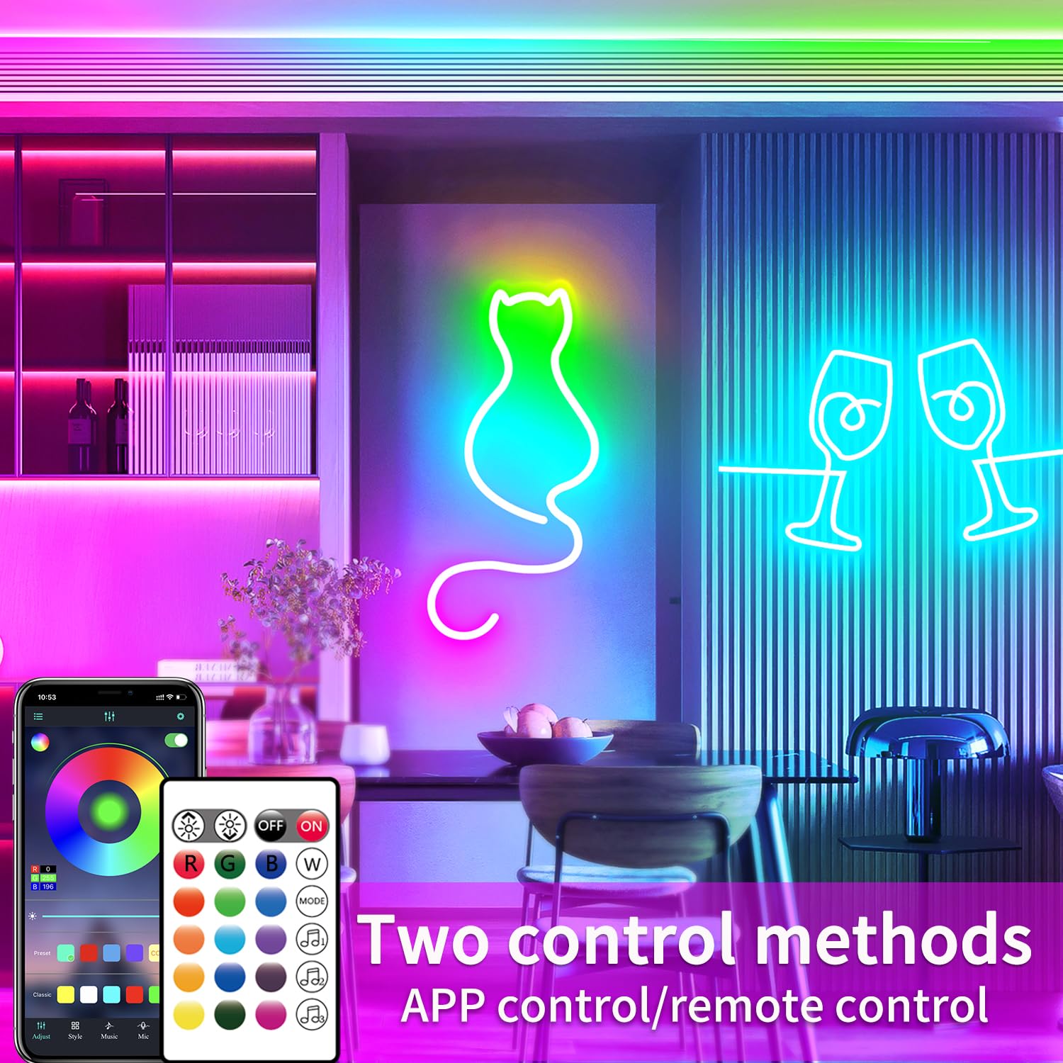 segrass 16.4FT DC24V RGB LED neon Rope Lights with Remote/APP Control Waterproof Flexible Neon LED Strip Lights LED neon Rope Lights for Bedroom Room Outdoors Decor