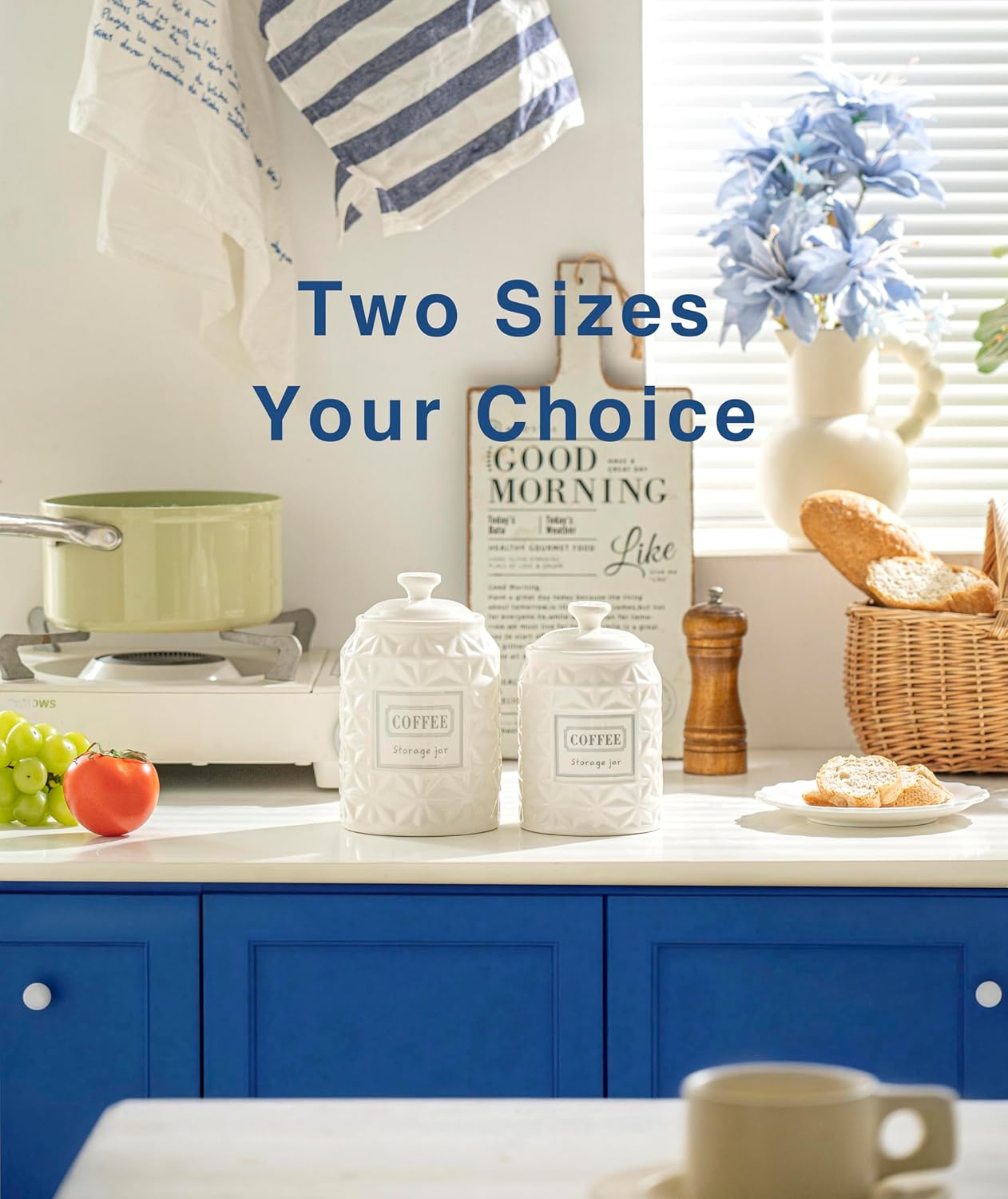 Azure Starfield Ceramic Canisters Sets For The Kitchen Canisters For Countertop Set of 3 Airtight Coffee Canisters For Ground Coffee Sugar Container Tea Storage Jars With Lids Farmhouse Decor