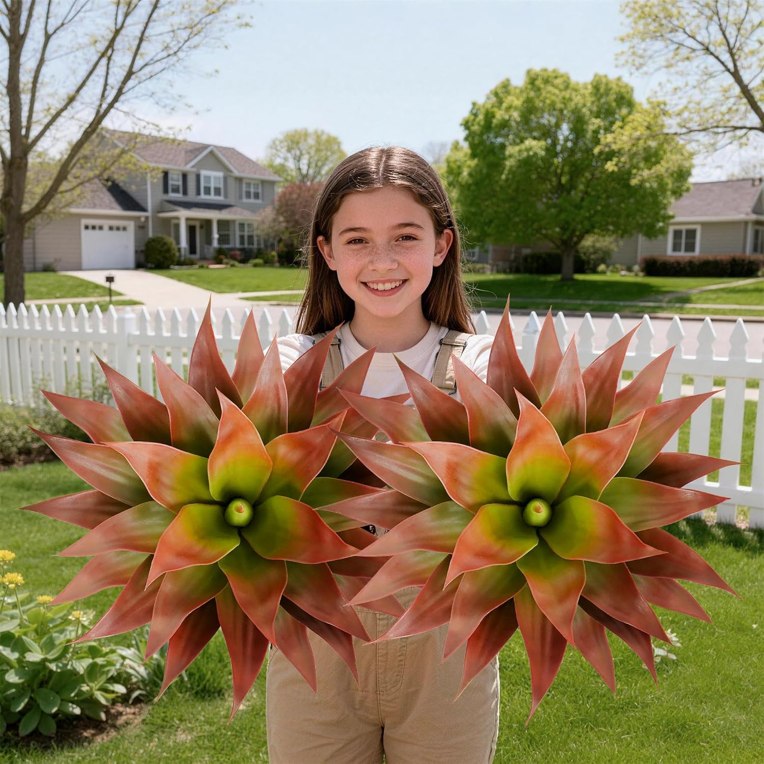 Mavis's Diary 25 Inch Red Artificial Agave Plants Outdoor, Faux Agave Succulents with Ground Stakes, UV Resistant Fake Plants for Outdoor Planters, Front Porch, Patio, Garden, 2 Pack