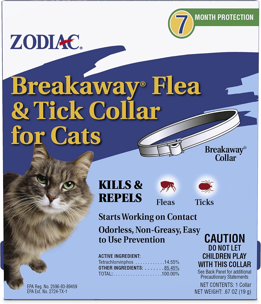 Zodiac Breakaway Flea and Tick Collar for Cats, 13" | Cat flea treatment, 7-month protection, odorless non-greasy collar, easy-release design